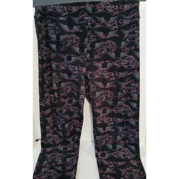 Gemini Design Apparel Leggings Black/Gray Wing With Pink Motorcycles One Size - Picture 1 of 16